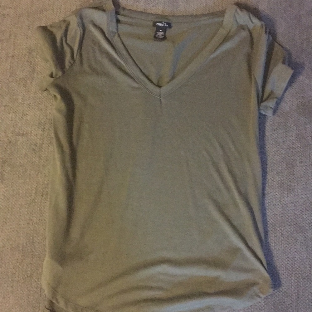 A cute olive green v-neck shirt.